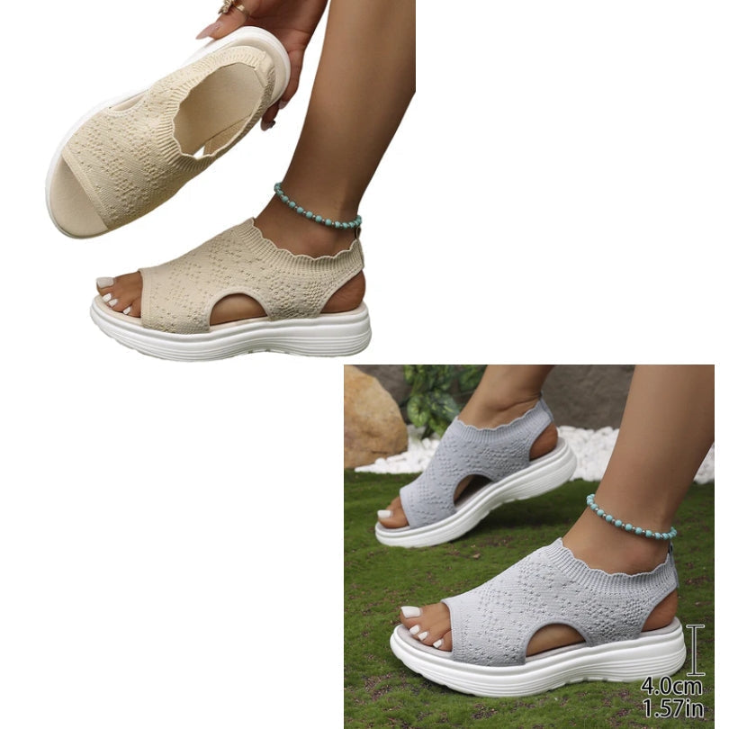 ⏳Time-Limited Special Price: £13.99!!🎁Women’s Knit Platform Sandals – Lightweight, Breathable & Arch-Supported 🏝️☁️ Cushioned Memory Foam Footbed • Non-Slip Sole • All-Day Comfort for Summer Walks, Holidays & City Days 🎁🇬🇧