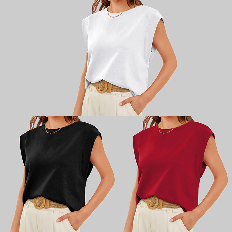 đLimited Sale 50% OFFđSolid Color Round Neck Cap Sleeve Top