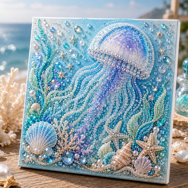 đLAST DAY SALE: Only ÂŁ9.99đ⨠Ocean Theme Pearl Art DIY Kit â Relaxing DIY Craft to Create Stunning Coastal Artwork