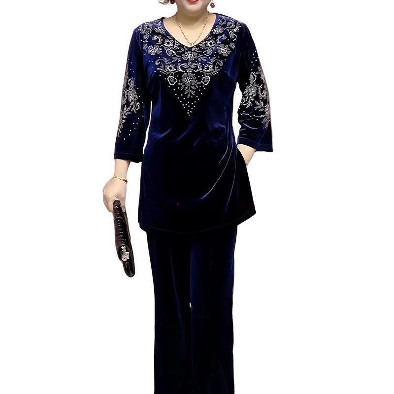 ⏳Time-limited Special⏰Women's Velvet Rhinestone Top & Pants Set