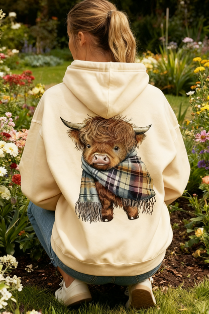 🎄HOT SALE 50% OFF!!🎁Cute Highland Cow Cozy Fleece-Lined Hooded Sweatshirt🦬✨Perfect Gift for Her!