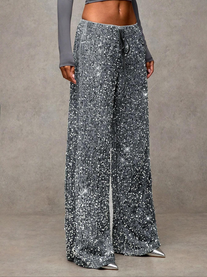💖LAST DAY SALE 65% OFF💃Women's Sequin Sparkle Wide Leg Pants with Elastic Waistband