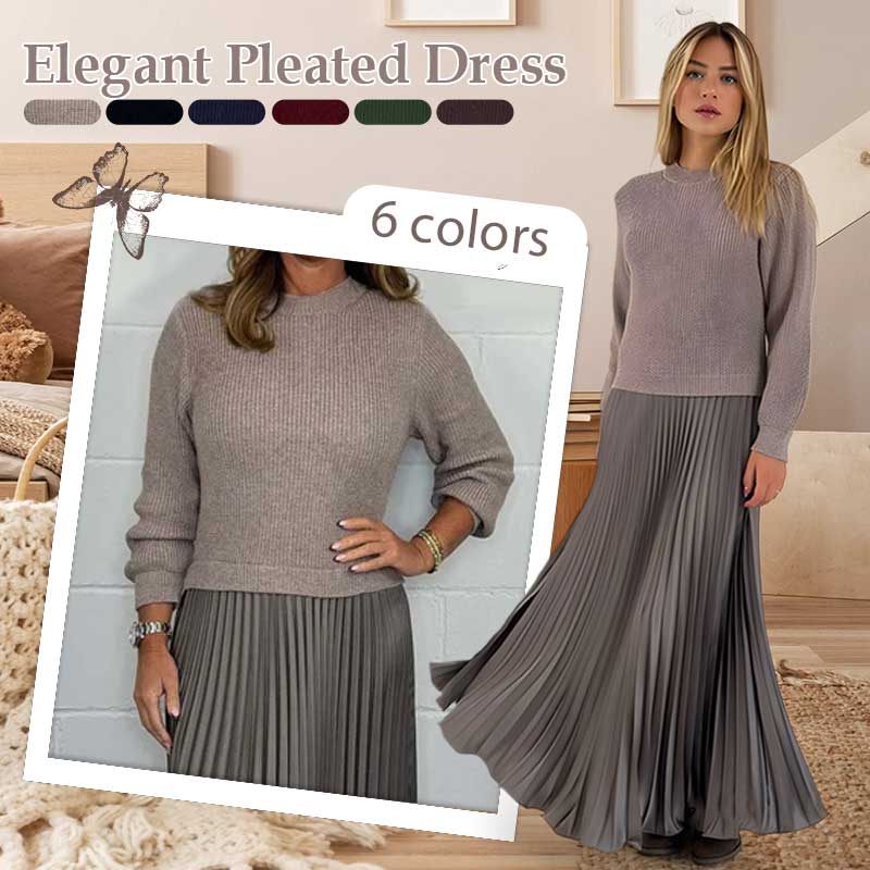 🔥Black Friday Promotion 50%OFF🔥Women's solid color Long Sleeve Jumper & Pleated Bottom Dress