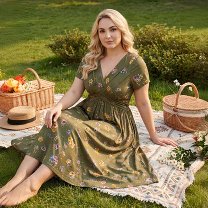 😍2026 NEW SALE-50% OFF😍Women's V-Neck Floral Print Dress with Twist Waist
