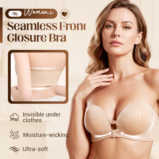 👙🤍Women’s Seamless Front Closure Strapless Bra, Ultra Soft Moisture-Wicking Invisible Everyday Bra
