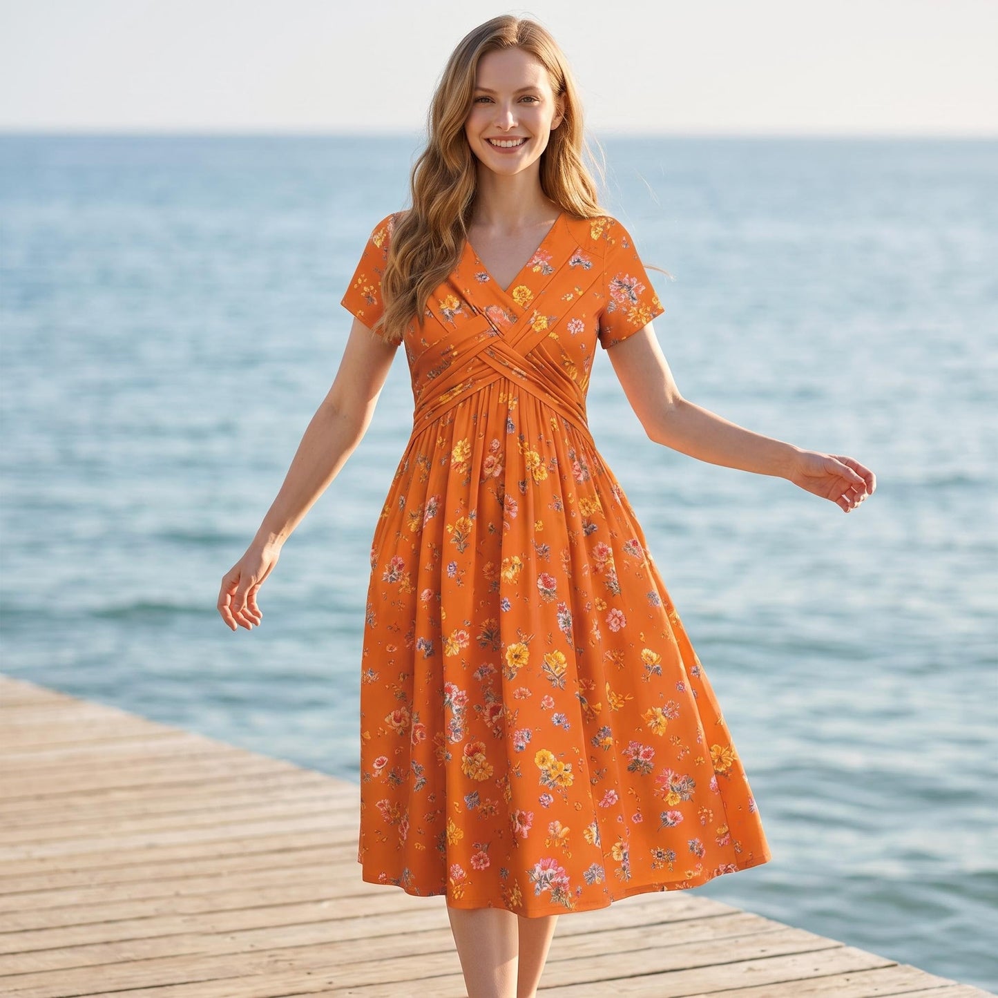 😍2026 NEW SALE-50% OFF😍Women's V-Neck Floral Print Dress with Twist Waist