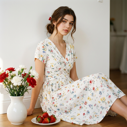 😍2026 NEW SALE-50% OFF😍Women's V-Neck Floral Print Dress with Twist Waist