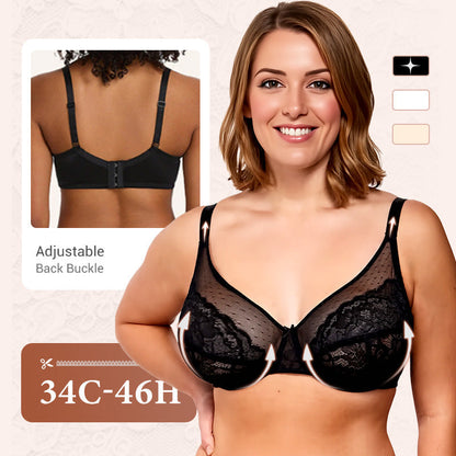 ⏳Brand Weekly Promotion 56% OFF!🖤Women's Mermaid Scales Lace Minimiser Bra Full Cup Wide Side Bands Adjustable Straps