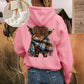 🎁Cute Highland Cow Cozy Fleece-Lined Hooded Sweatshirt🦬✨Perfect Gift for Her!