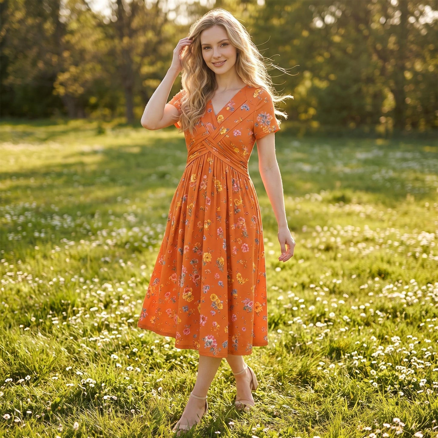 😍2026 NEW SALE-50% OFF😍Women's V-Neck Floral Print Dress with Twist Waist