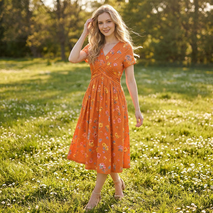 😍2026 NEW SALE-50% OFF😍Women's V-Neck Floral Print Dress with Twist Waist