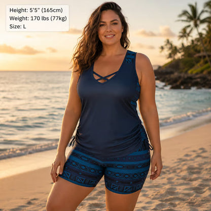 💗LAST DAY SPECIAL PRICE!!- Miraclesuit Women's Tummy Control Tankini Set with Built-In Bra – Flattering Boho Swimwear with Shorts🔥GB