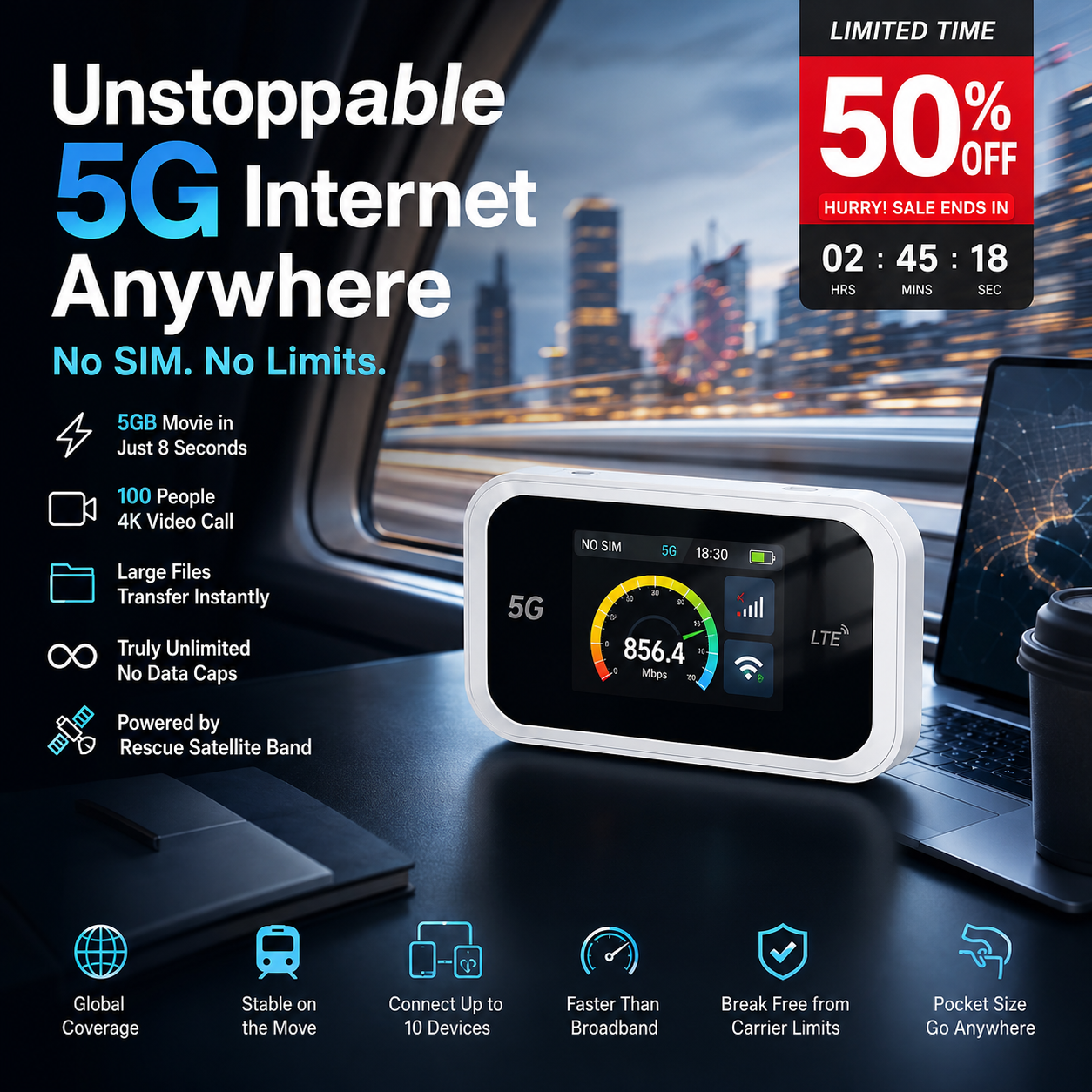 🏆LAST DAY SALE ONLY ￡19.99!🔥Airo™ Pocket Wi-Fi Hotspot – Full 4G/LTE Coverage 🌍 | Connects 10 Devices | All-Day Battery | Military-Grade Security 🔒 | UK & EU Ready!