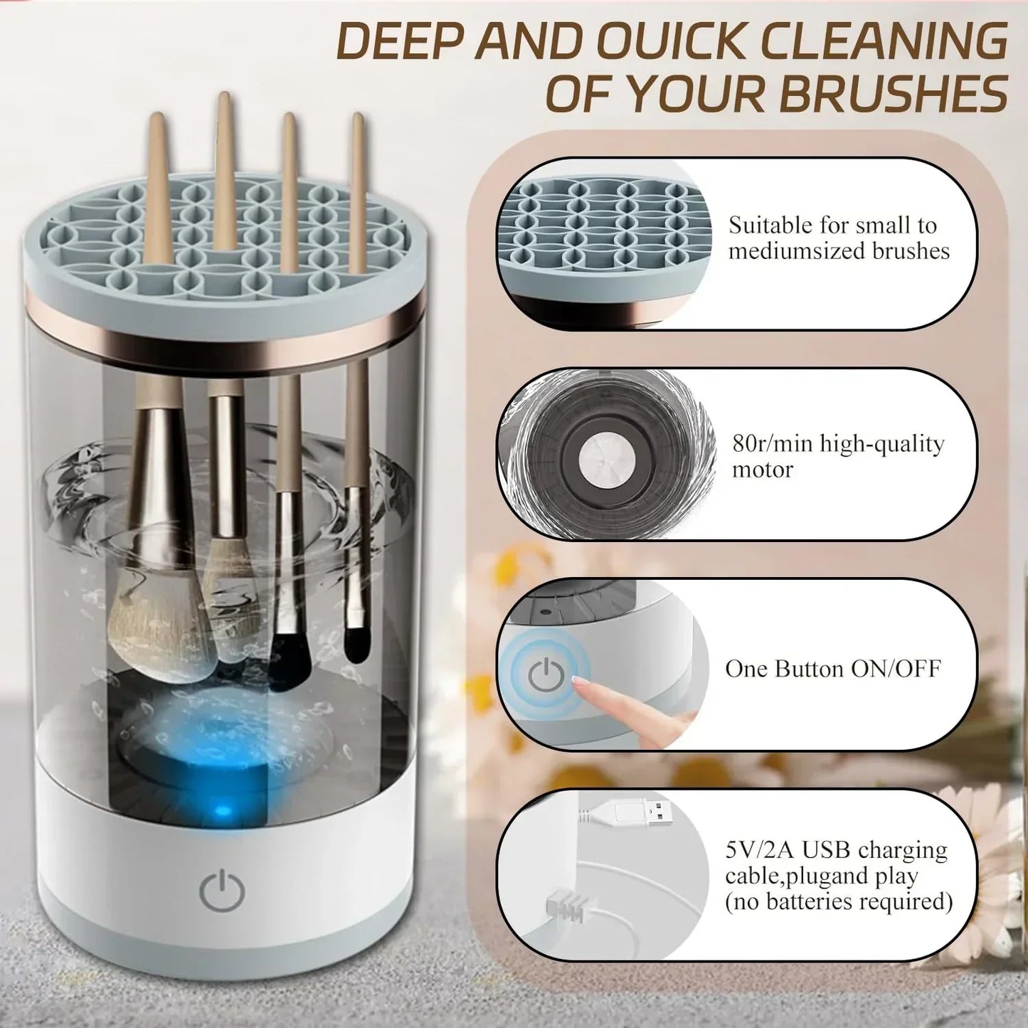 💖 60% OFF! ✨ AUTOMATIC MAKEUP BRUSH CLEANER - Deep Cleaning in 3 Minutes, Compact & Portable for Travel, USB Charging with Quiet Operation 🌸🚿