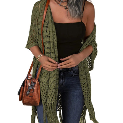 🔥This Week's Special Price:£15.99!!😍Women’s Oversized Knit Cardigan – Lightweight Crochet Tassel Kimono for Spring & Summer 🌸