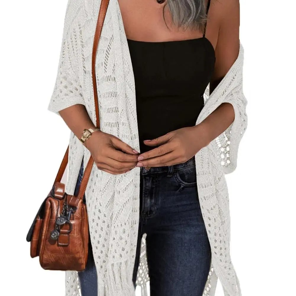 🔥This Week's Special Price:£15.99!!😍Women’s Oversized Knit Cardigan – Lightweight Crochet Tassel Kimono for Spring & Summer 🌸