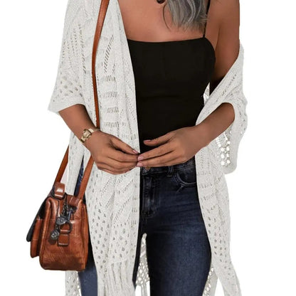 🔥This Week's Special Price:£15.99!!😍Women’s Oversized Knit Cardigan – Lightweight Crochet Tassel Kimono for Spring & Summer 🌸
