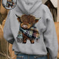🎁Cute Highland Cow Cozy Fleece-Lined Hooded Sweatshirt🦬✨Perfect Gift for Her!
