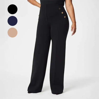 👖Three Lengths Available🍂High Stretch Tummy Control Button Wide Leg Trousers