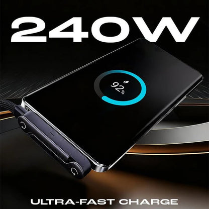 ⚡2-in-1 Invisible Holder Charger Cable – 240W Fast Charging Cord with Built-In Phone Stand