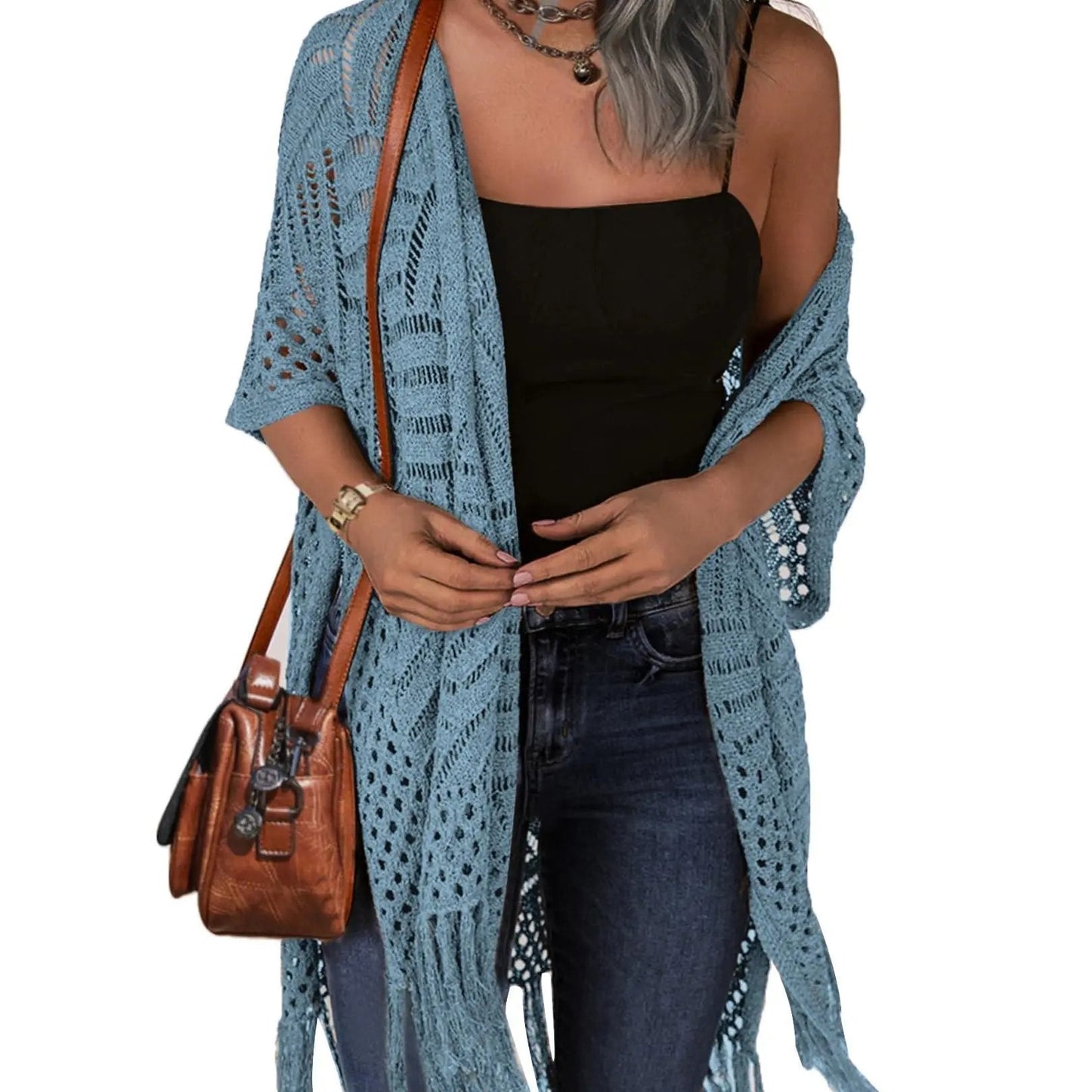 🔥This Week's Special Price:£15.99!!😍Women’s Oversized Knit Cardigan – Lightweight Crochet Tassel Kimono for Spring & Summer 🌸