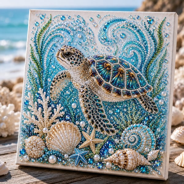 🌊LAST DAY SALE: Only £9.99🌊✨ Ocean Theme Pearl Art DIY Kit – Relaxing DIY Craft to Create Stunning Coastal Artwork