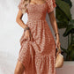 🌈2026 Summer Hot Sale ✨Square Neck Floral Midi Dress – Smocked Bodice, Flowy Tiered Skirt, Romantic 🌸