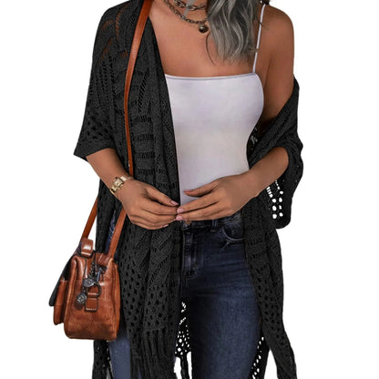 🔥This Week's Special Price:£15.99!!😍Women’s Oversized Knit Cardigan – Lightweight Crochet Tassel Kimono for Spring & Summer 🌸