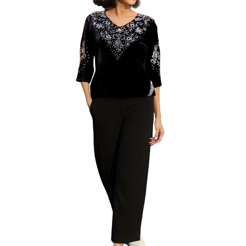 ⏳Time-limited Special⏰Women's Velvet Rhinestone Top & Pants Set