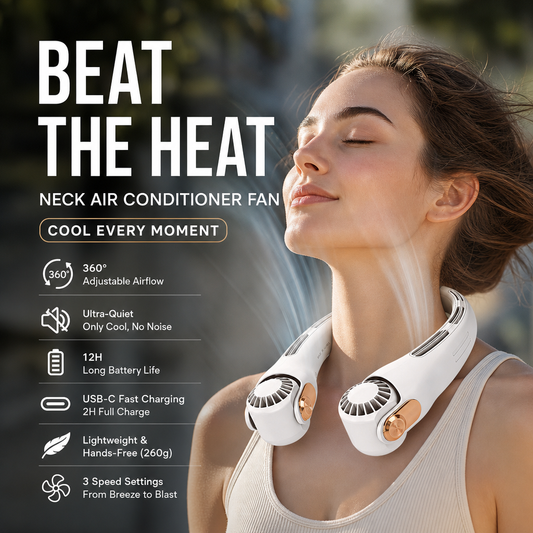 🥳2026 HOT SALE🥳💨 50% OFF!🍃 Neck Air Conditioner Fan – Ultra‑quiet, 360° rotating, 3 speeds. Hands‑free cooling, long battery. Summer essential! 😎🌬️
