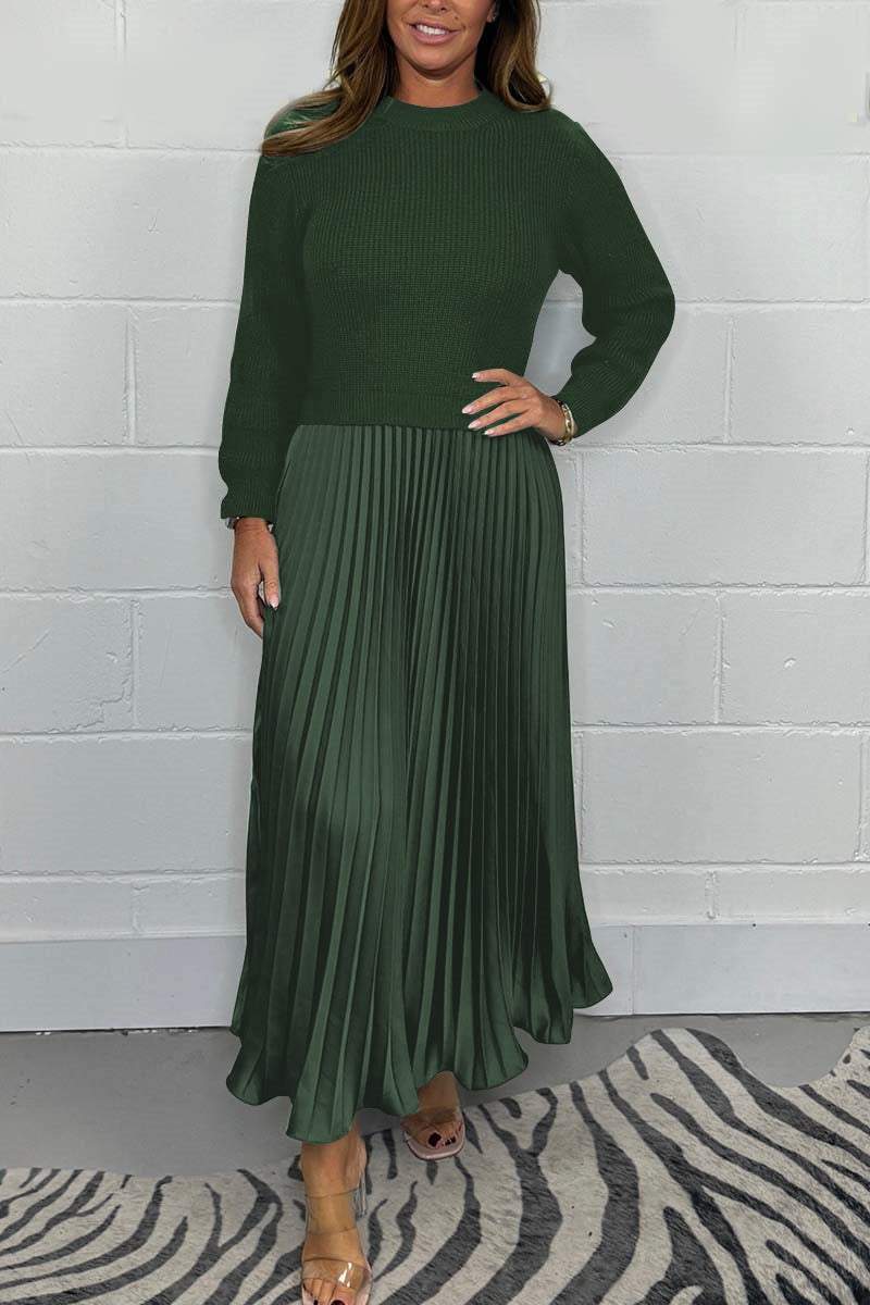 🔥Black Friday Promotion 50%OFF🔥Women's solid color Long Sleeve Jumper & Pleated Bottom Dress