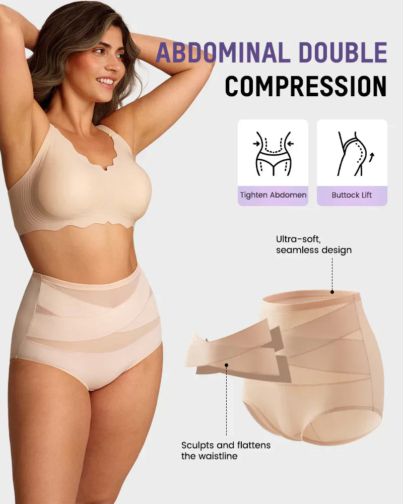 🌸 Last Day Special Price £9.99 ! 🔥Buy 1 Get 1 Free🎁Plus-Size High-Waist Cross Tummy Control Panties