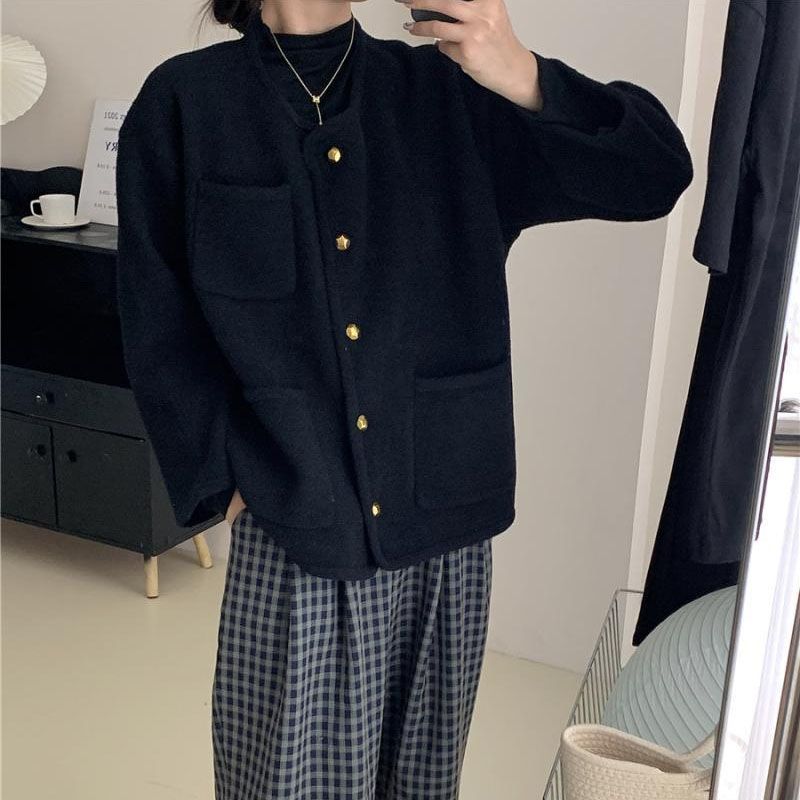 Simple Temperament Metal Button Short Coat for women