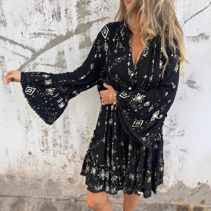 💖Limited Sale 50% OFF💖Women's Geometric Print Comfortable V-Neck Midi-Dress