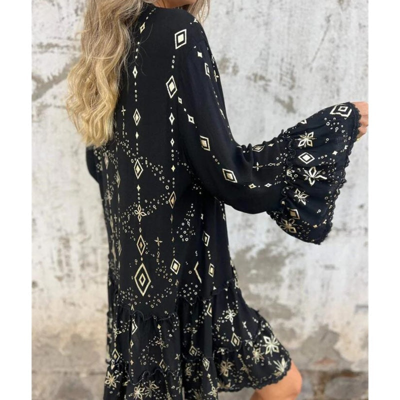 💖Limited Sale 50% OFF💖Women's Geometric Print Comfortable V-Neck Midi-Dress