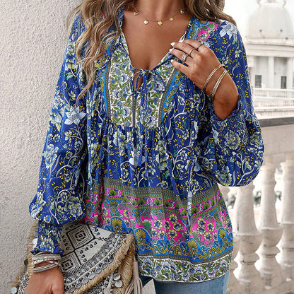 💖LAST DAY SALE 50% OFF💖Women's Fashion Printed v-Neck Long Sleeve Shirt