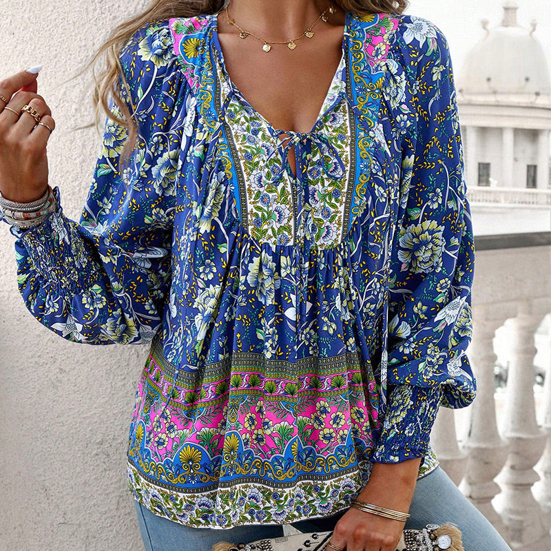 💖Limited time 49% OFF💖Women's Fashion Printed v-Neck Long Sleeve Shirt