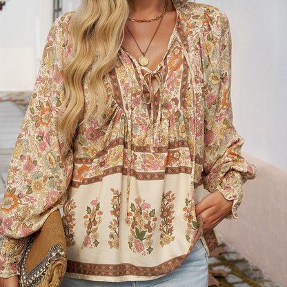 💖LAST DAY SALE 50% OFF💖Women's Fashion Printed v-Neck Long Sleeve Shirt