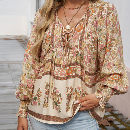 💖LAST DAY SALE 50% OFF💖Women's Fashion Printed v-Neck Long Sleeve Shirt
