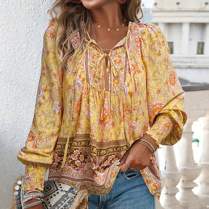 💖LAST DAY SALE 50% OFF💖Women's Fashion Printed v-Neck Long Sleeve Shirt
