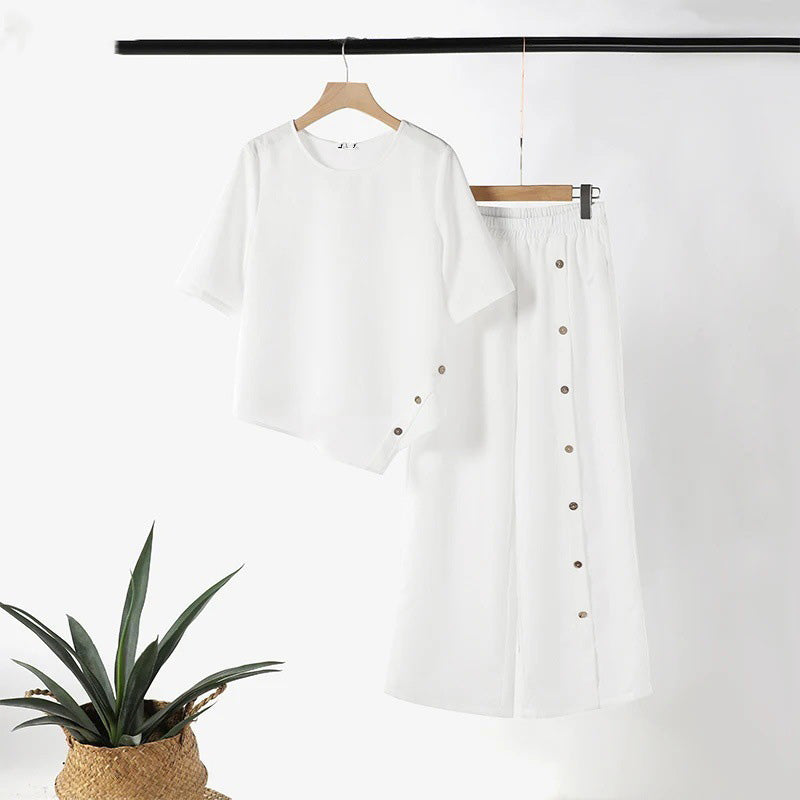 Women's Irregular Hem Top & Wide Leg Pants Two-Piece Set