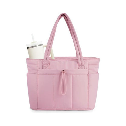 💕Hot Sale 50% OFF🎁Wandering Nature Puffer Tote Bag with Cup Holder & Laptop Compartment & Trolley Sleeve for Travel, Work, Nurse, Women