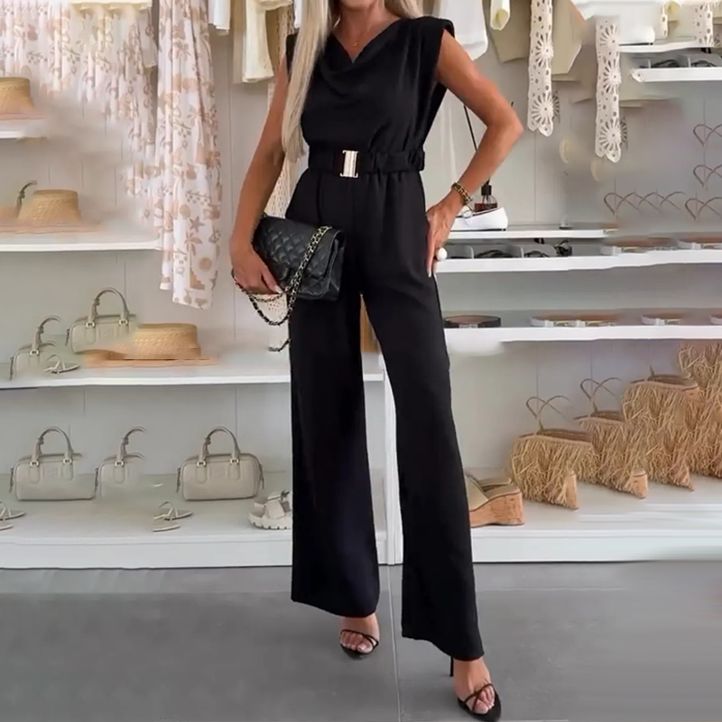 Women's Sleeveless Draped Neck Jumpsuit