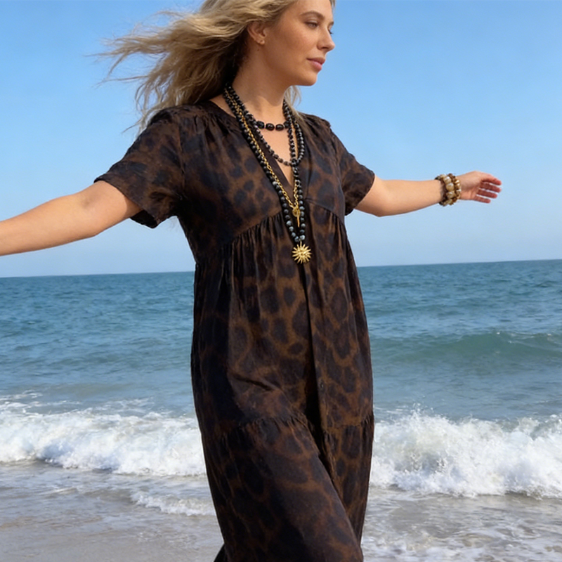 💞New arrival 60% OFF for a Limited Time!!👗WOMEN'S V-NECK LEOPARD PRINT MAXI DRESS! 💎