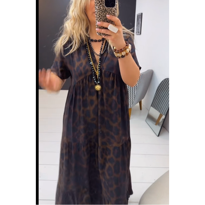💞New arrival 60% OFF for a Limited Time!!👗WOMEN'S V-NECK LEOPARD PRINT MAXI DRESS! 💎
