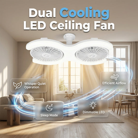 🎁2026 New Arrivals 50% OFF💥Double-head LED ceiling fan with light – 2 independent heads, 3 speeds, and remote control – Perfect for large rooms ✨