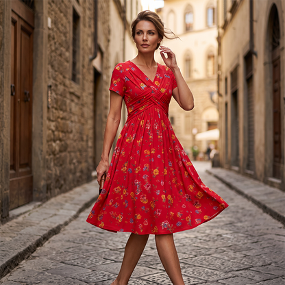 😍2026 NEW SALE-50% OFF😍Women's V-Neck Floral Print Dress with Twist Waist