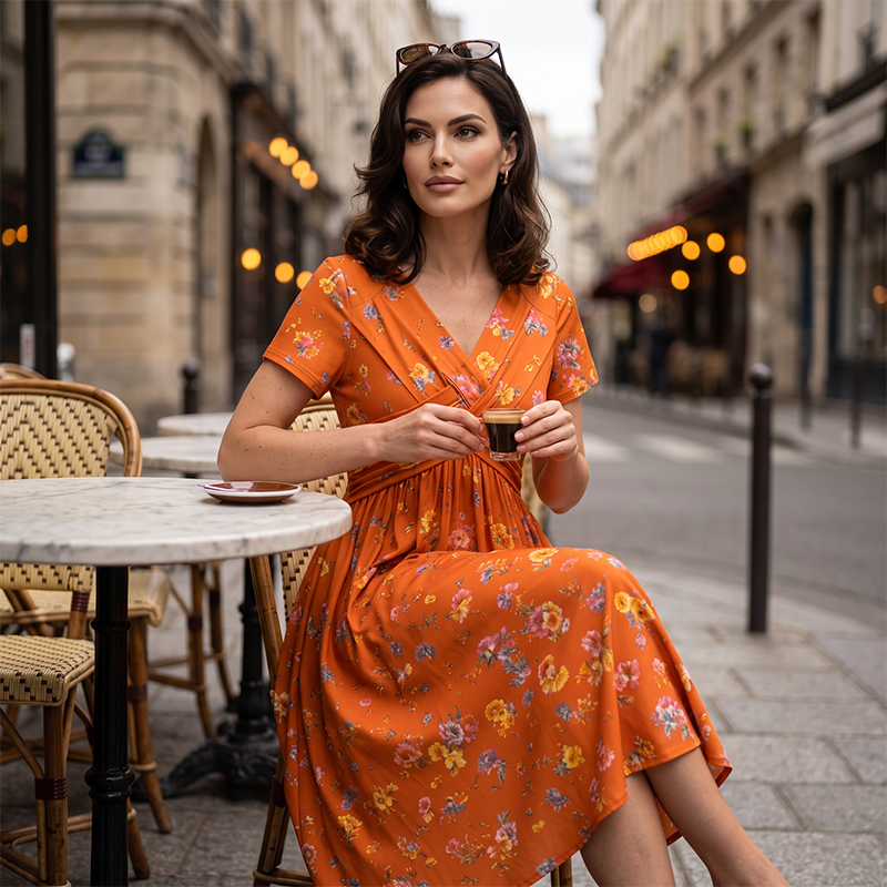 😍2026 NEW SALE-50% OFF😍Women's V-Neck Floral Print Dress with Twist Waist