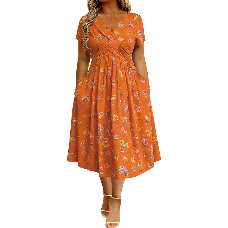 😍2026 NEW SALE-50% OFF😍Women's V-Neck Floral Print Dress with Twist Waist