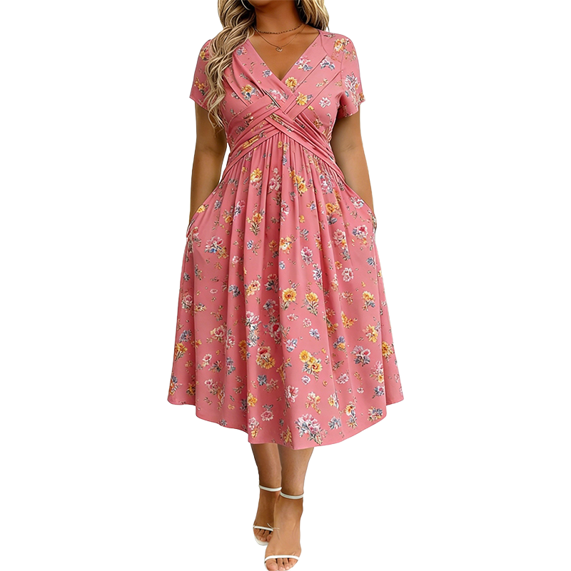 😍2026 NEW SALE-50% OFF😍Women's V-Neck Floral Print Dress with Twist Waist